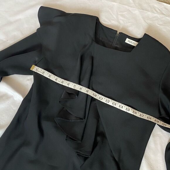 VINTAGE Black Ruffle Long Sleeve Square Neck Dress - Picture 3 of 8